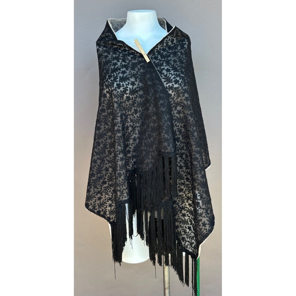 Silk Velvet Burnout Floral Boho Scarf Shawl Tassel Fringe Wrap Goth Gypsy 20x70"